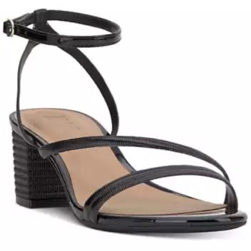 Elegant INC International Concepts Women's Black Strappy Block Heel Sandals. New